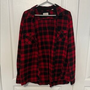 Plaid Button-Down Shirt in Red and Black
